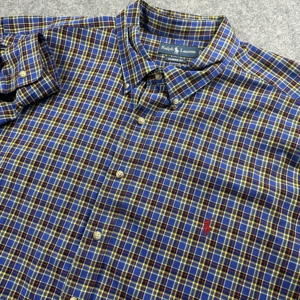 Ralph Lauren Button Down Shirt Mens 3XB Blue Plaid Classic Fit Long Sleeve 0096